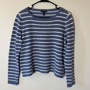 Eileen Fisher Striped‎ Organic Cotton Hemp Knit Sweater Top XS Blue White